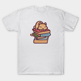 Sleepy Bookworm Cat T-Shirt